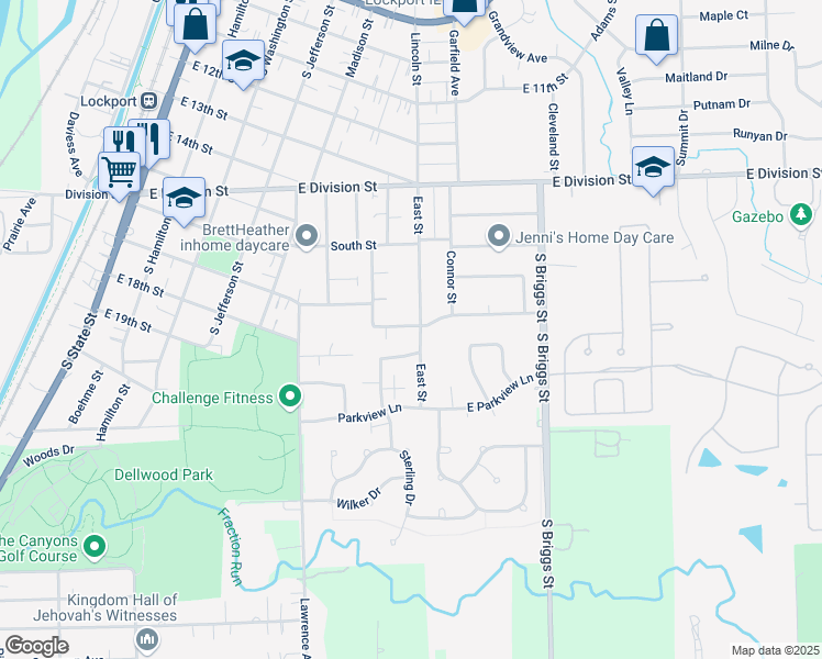 map of restaurants, bars, coffee shops, grocery stores, and more near 577 Rosanne Lane in Lockport