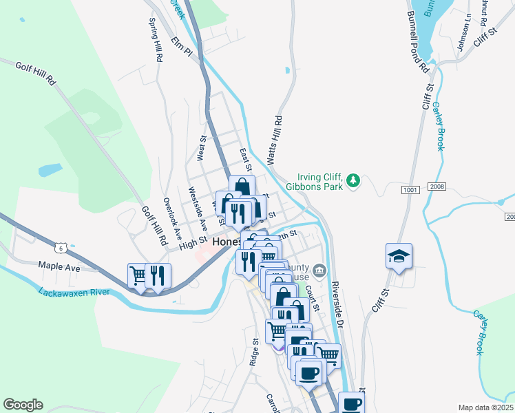 map of restaurants, bars, coffee shops, grocery stores, and more near 302 13th Street in Honesdale