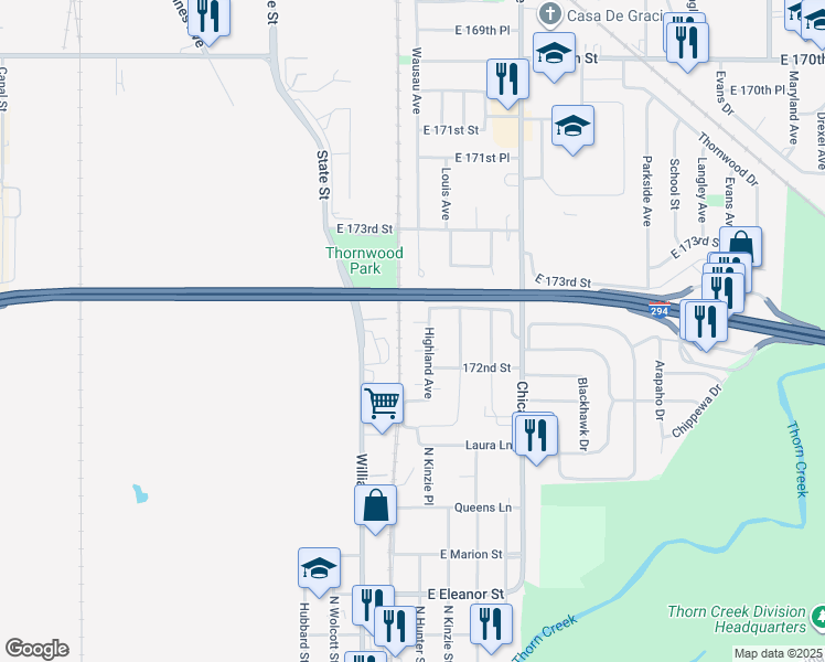 map of restaurants, bars, coffee shops, grocery stores, and more near 108 Anne Court in Thornton