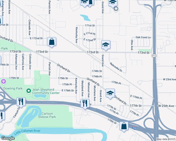 map of restaurants, bars, coffee shops, grocery stores, and more near 3435 Orchard Drive in Hammond
