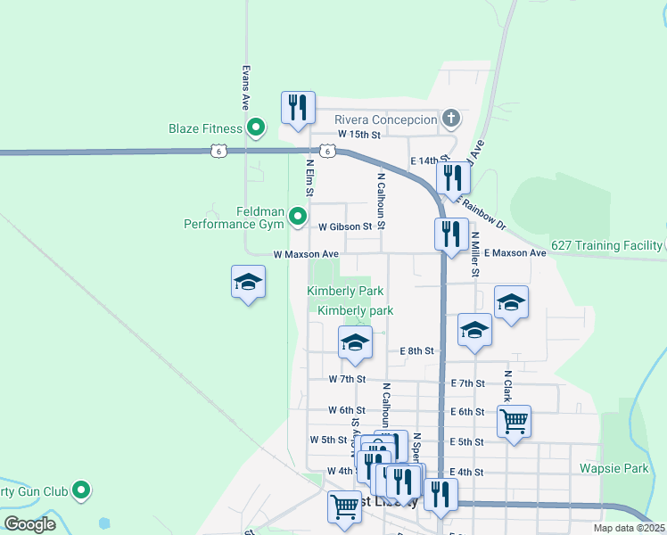 map of restaurants, bars, coffee shops, grocery stores, and more near West Liberty Track in West Liberty