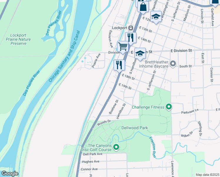 map of restaurants, bars, coffee shops, grocery stores, and more near 1923 South State Street in Lockport