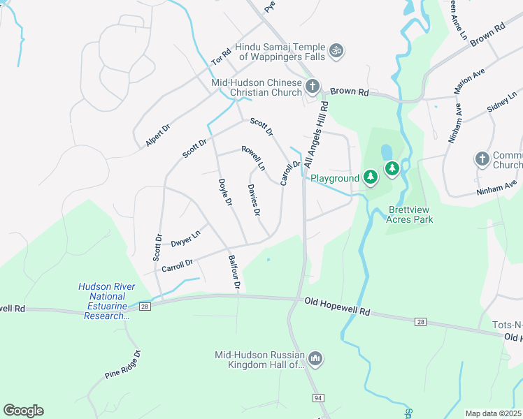 map of restaurants, bars, coffee shops, grocery stores, and more near 8 Davies Drive in Wappingers Falls