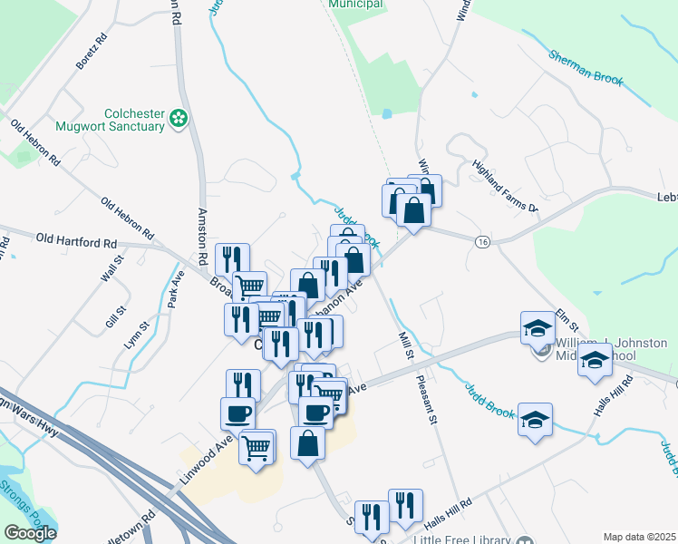 map of restaurants, bars, coffee shops, grocery stores, and more near 28 Hammond Ct in Colchester