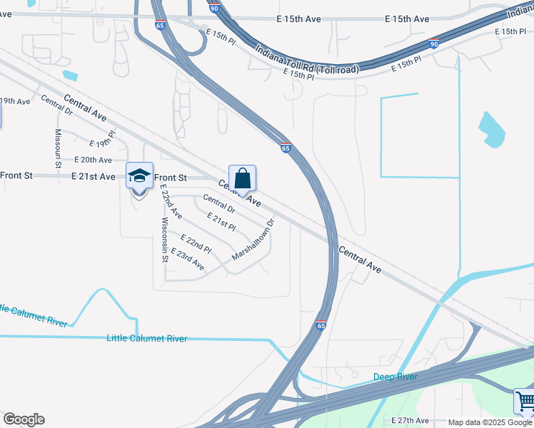 map of restaurants, bars, coffee shops, grocery stores, and more near 2933 Central Avenue in Gary