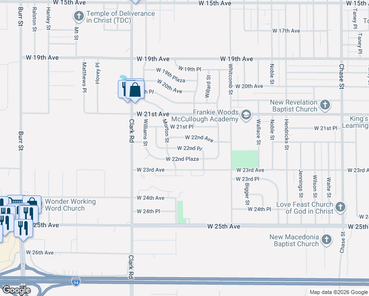 map of restaurants, bars, coffee shops, grocery stores, and more near 4254 West 22nd Place in Gary