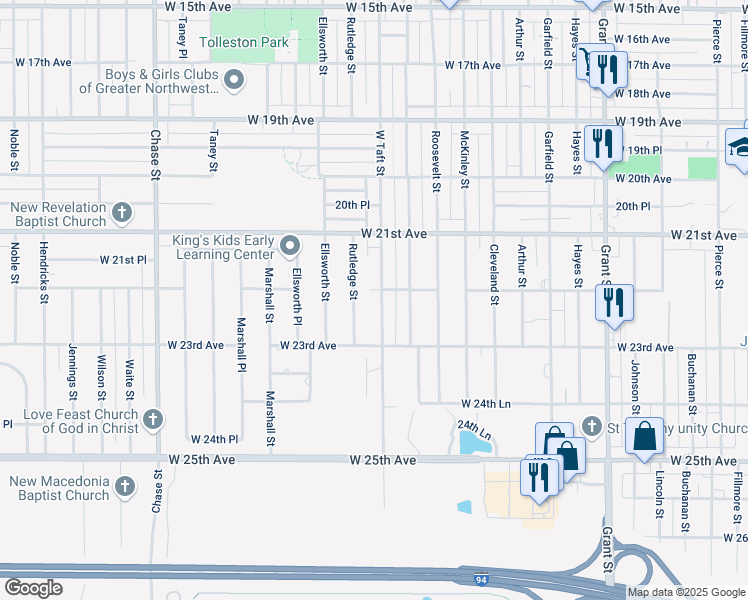 map of restaurants, bars, coffee shops, grocery stores, and more near 2208 Taft Street in Gary