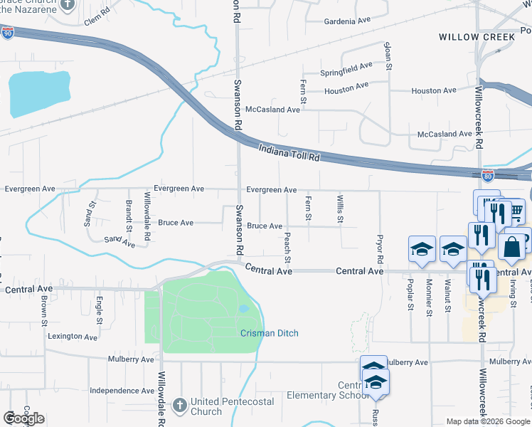 map of restaurants, bars, coffee shops, grocery stores, and more near 2536 Contact Street in Portage