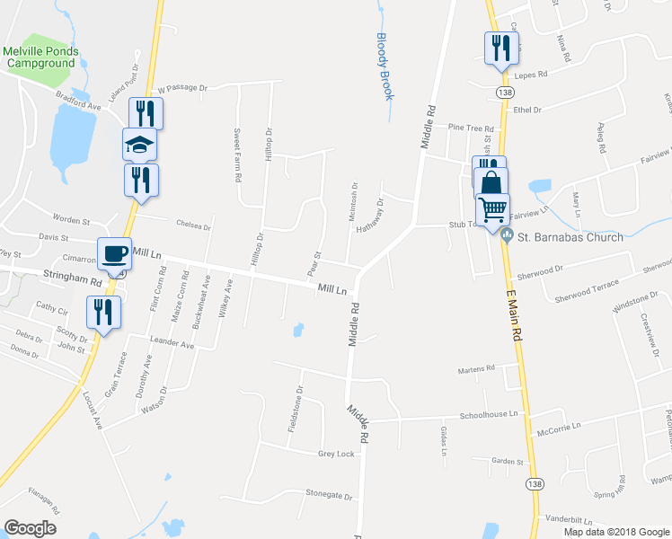 map of restaurants, bars, coffee shops, grocery stores, and more near 24 Hillcrest Road in Portsmouth