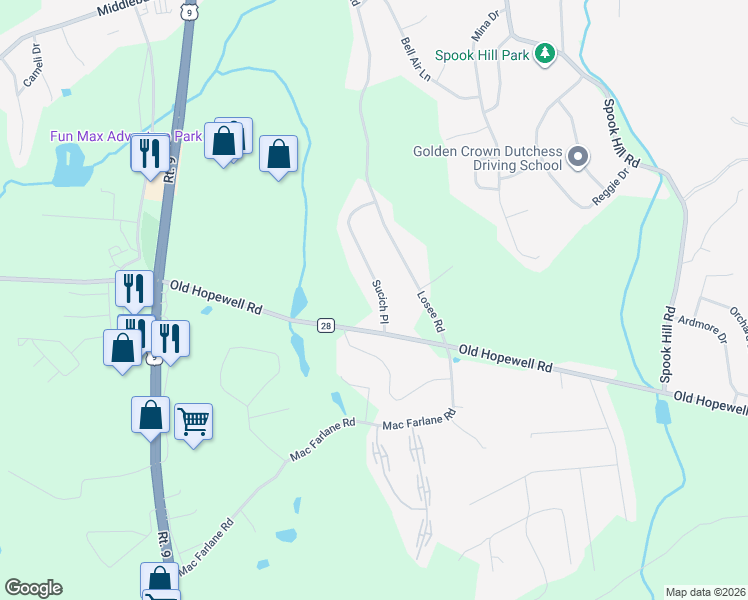 map of restaurants, bars, coffee shops, grocery stores, and more near 11 Sucich Place in Wappingers Falls