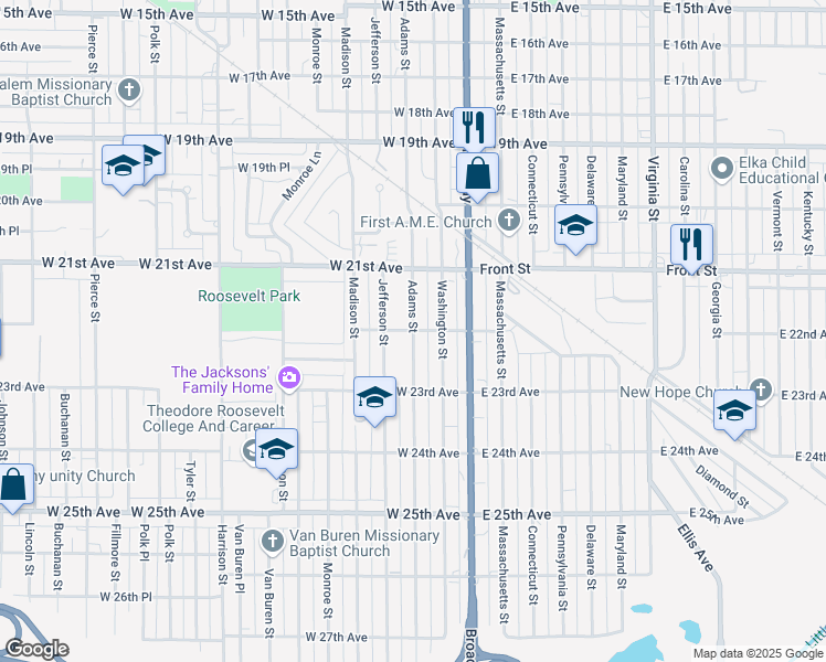 map of restaurants, bars, coffee shops, grocery stores, and more near 199 West 22nd Avenue in Gary