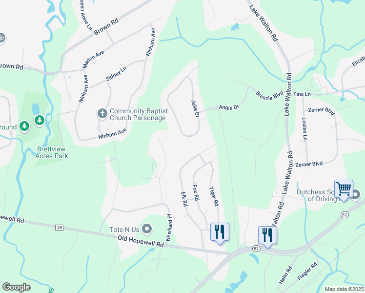 map of restaurants, bars, coffee shops, grocery stores, and more near 30 Julie Drive in Hopewell Junction