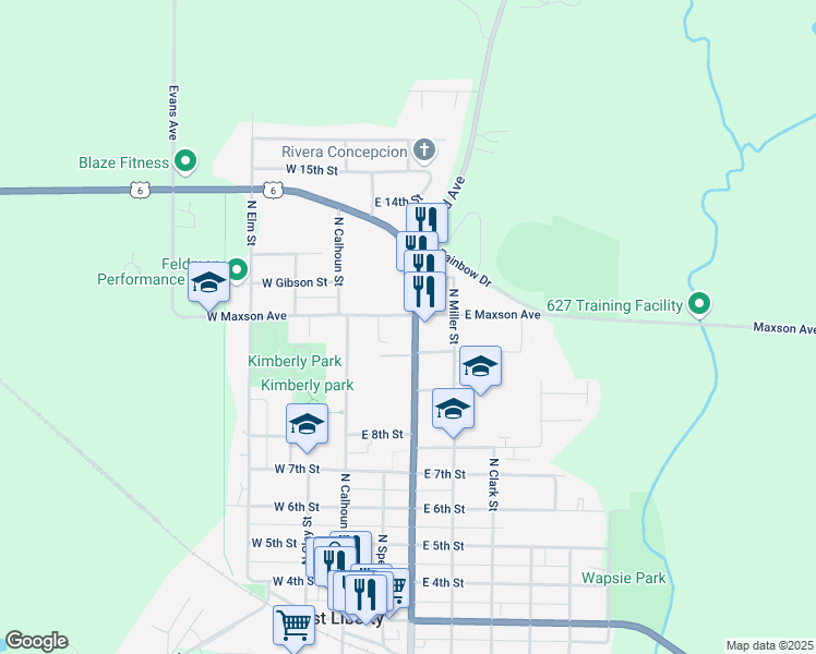 map of restaurants, bars, coffee shops, grocery stores, and more near in West Liberty