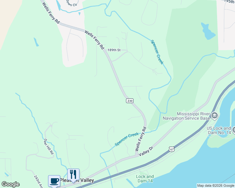map of restaurants, bars, coffee shops, grocery stores, and more near 18785 Wells Ferry Road in Bettendorf