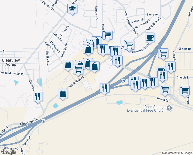 map of restaurants, bars, coffee shops, grocery stores, and more near 2706 Ankeny Way in Rock Springs