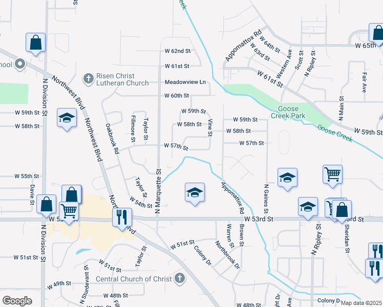 map of restaurants, bars, coffee shops, grocery stores, and more near 1041 West 57th Street in Davenport