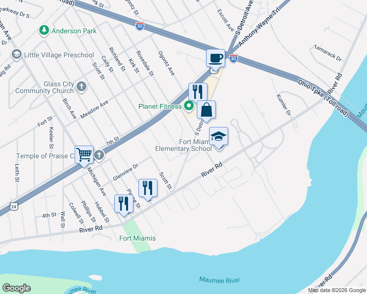 map of restaurants, bars, coffee shops, grocery stores, and more near 812 Loch Haven Boulevard in Maumee