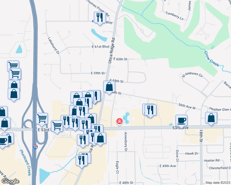 map of restaurants, bars, coffee shops, grocery stores, and more near 4515 East 56th Street in Davenport