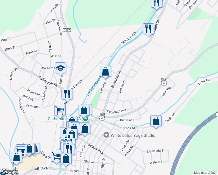 map of restaurants, bars, coffee shops, grocery stores, and more near 49 Belmont Street in Carbondale