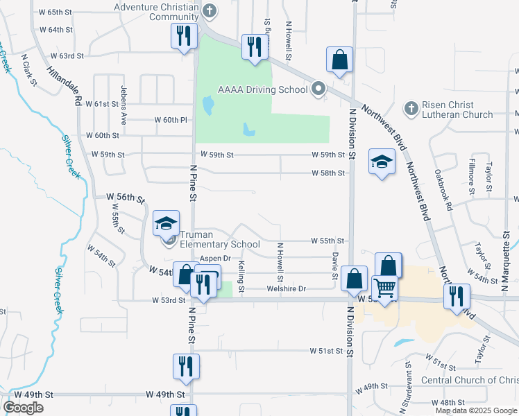 map of restaurants, bars, coffee shops, grocery stores, and more near 1938 West 56th Court in Davenport