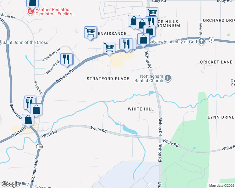 map of restaurants, bars, coffee shops, grocery stores, and more near 2922 Emerald Lakes Blvd in Willoughby Hills