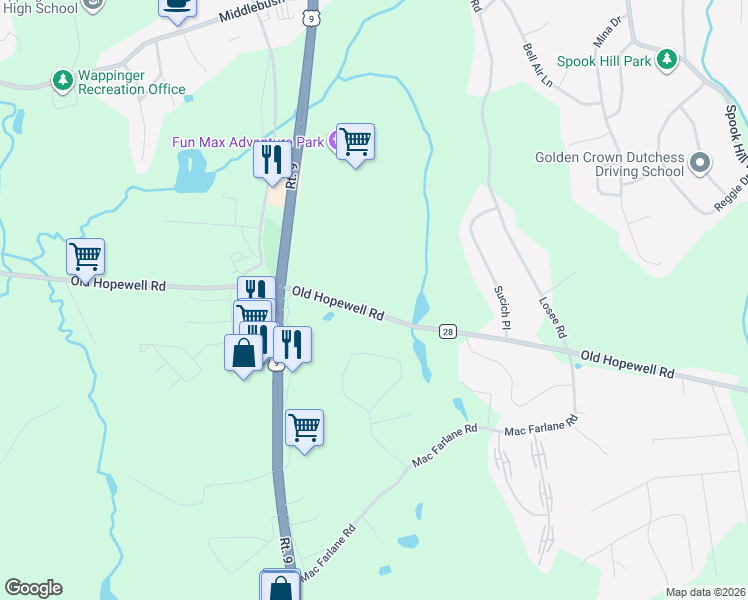 map of restaurants, bars, coffee shops, grocery stores, and more near 217 Old Hopewell Road in Wappingers Falls