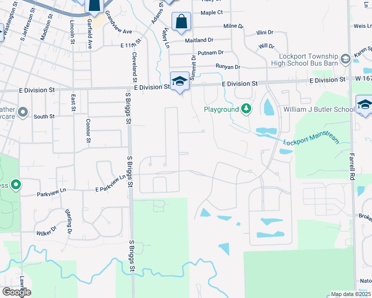 map of restaurants, bars, coffee shops, grocery stores, and more near 17340 Lucerne Court in Lockport