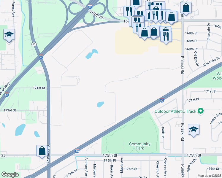 map of restaurants, bars, coffee shops, grocery stores, and more near 4411 West Gatling Boulevard in Country Club Hills