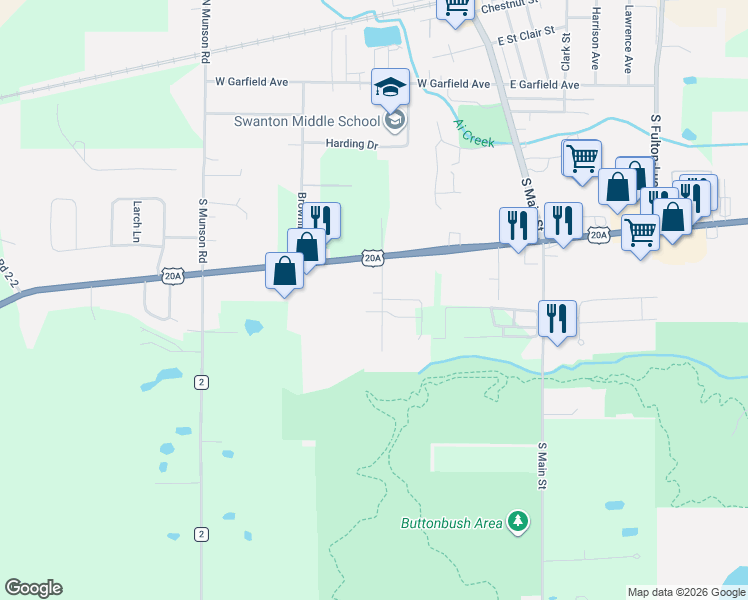 map of restaurants, bars, coffee shops, grocery stores, and more near 102 Paigelynn Street in Swanton