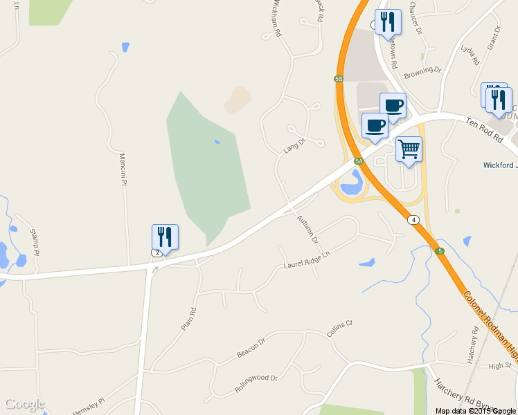 map of restaurants, bars, coffee shops, grocery stores, and more near 1515 Ten Rod Road in North Kingstown