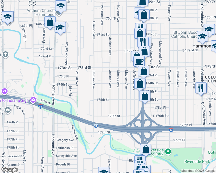 map of restaurants, bars, coffee shops, grocery stores, and more near 7408 Jackson Avenue in Hammond