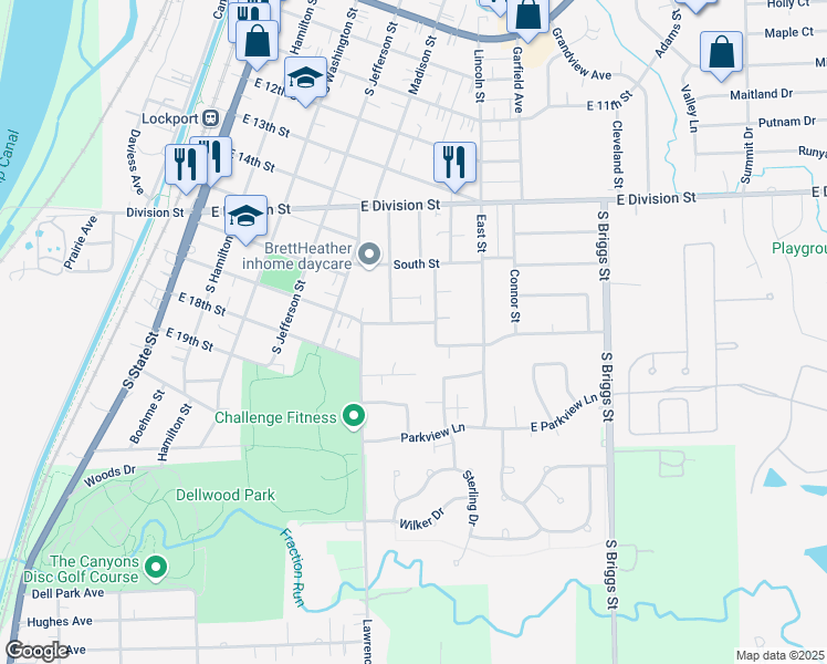 map of restaurants, bars, coffee shops, grocery stores, and more near 520 Whelan Street in Lockport