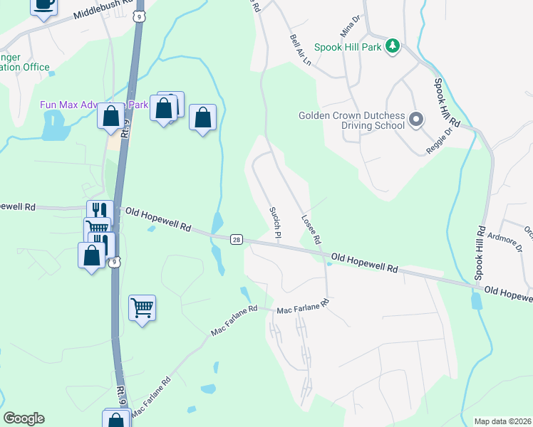 map of restaurants, bars, coffee shops, grocery stores, and more near 11 Sucich Place in Wappingers Falls