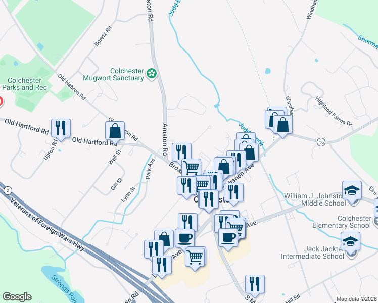 map of restaurants, bars, coffee shops, grocery stores, and more near 48 Jaffee Terrace in Colchester