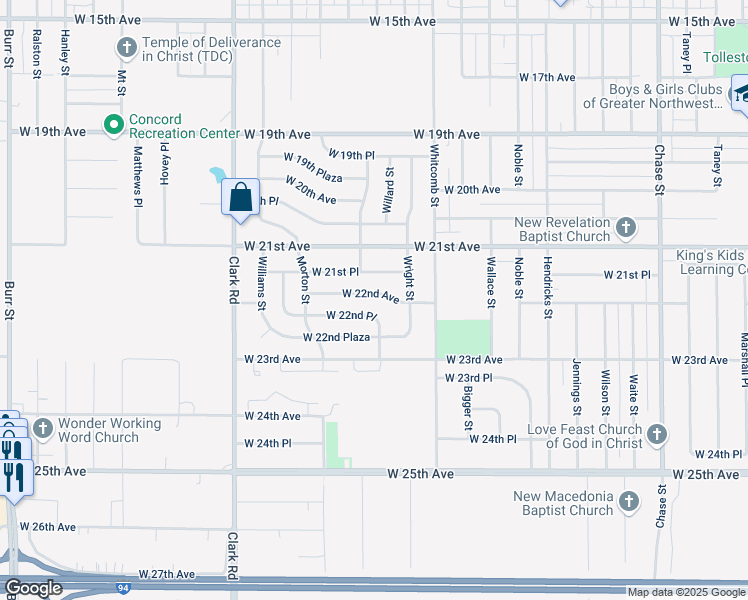 map of restaurants, bars, coffee shops, grocery stores, and more near 4115 West 22nd Avenue in Gary