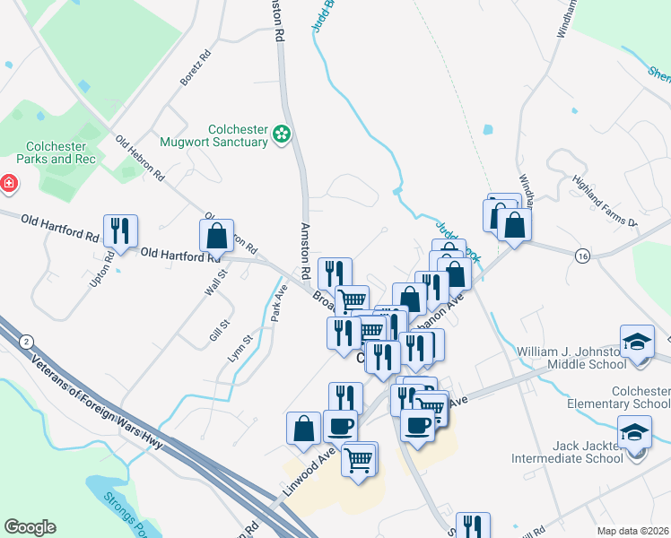 map of restaurants, bars, coffee shops, grocery stores, and more near 48 Jaffee Terrace in Colchester