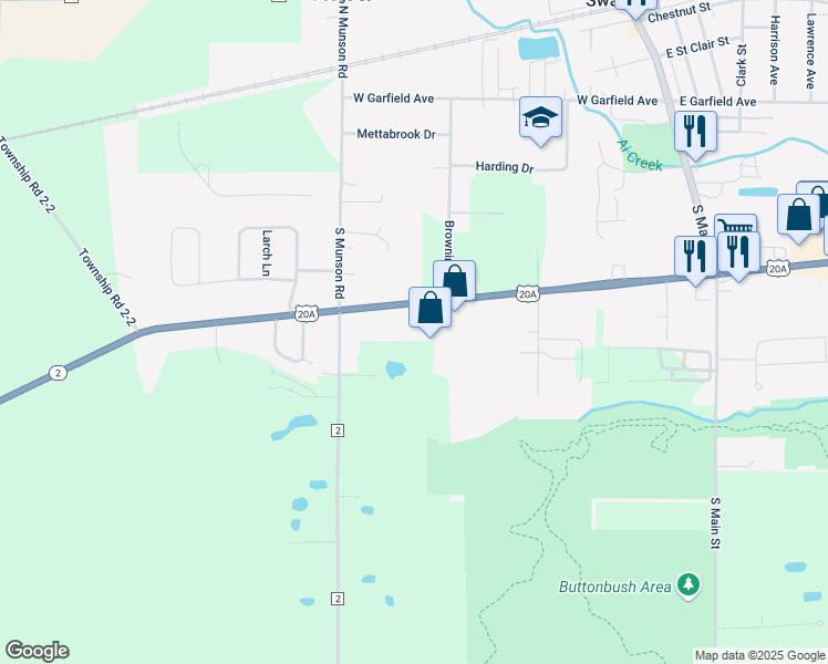map of restaurants, bars, coffee shops, grocery stores, and more near 401 West Airport Highway in Swanton