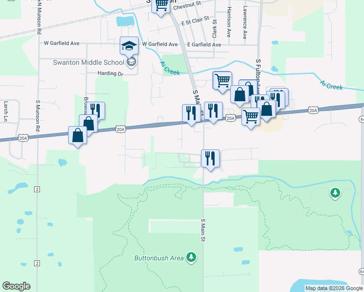 map of restaurants, bars, coffee shops, grocery stores, and more near 123 Forrester Avenue in Swanton
