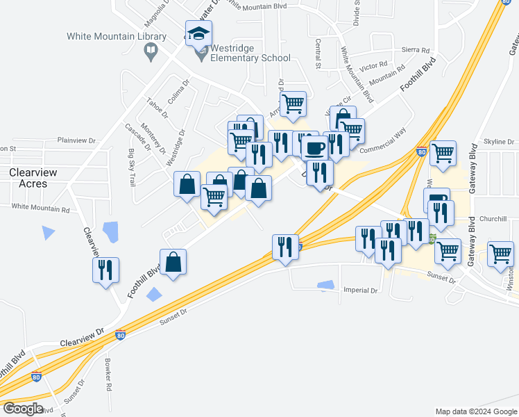 map of restaurants, bars, coffee shops, grocery stores, and more near 2706 Ankeny Way in Rock Springs