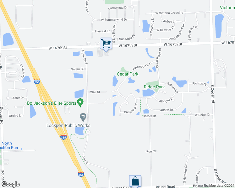 map of restaurants, bars, coffee shops, grocery stores, and more near 16949 Timber Drive in Lockport
