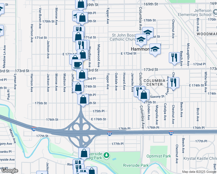 map of restaurants, bars, coffee shops, grocery stores, and more near in Hammond
