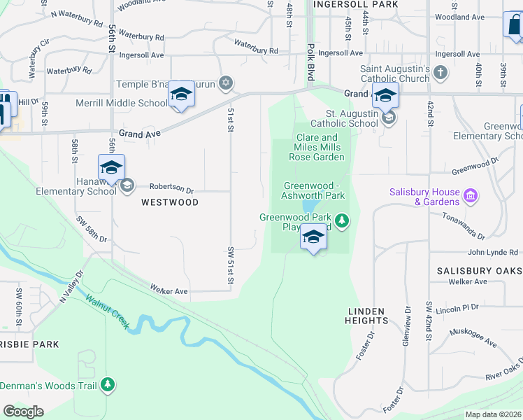 map of restaurants, bars, coffee shops, grocery stores, and more near 9 Greenwood Terrace in Des Moines