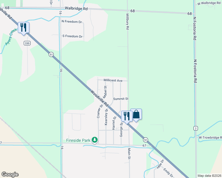map of restaurants, bars, coffee shops, grocery stores, and more near 29414 Kearsley Street in Millbury