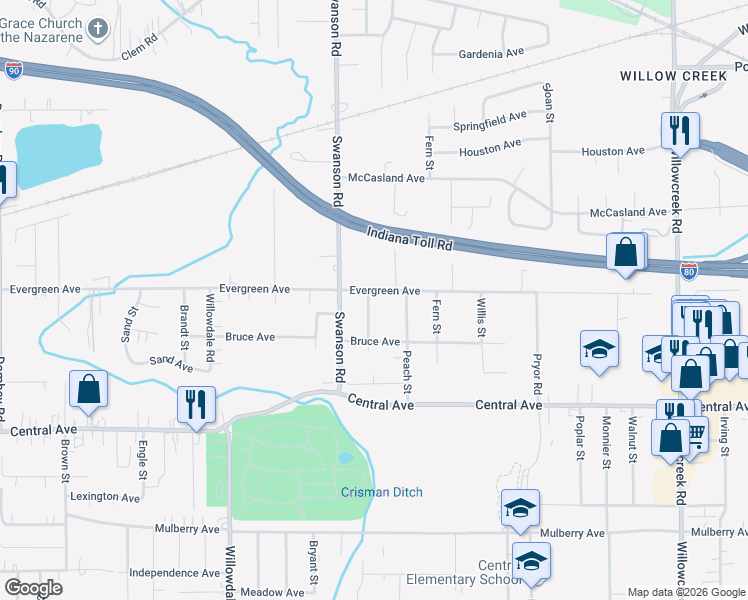 map of restaurants, bars, coffee shops, grocery stores, and more near 2536 Contact Street in Portage