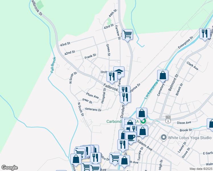 map of restaurants, bars, coffee shops, grocery stores, and more near 1 De Witt Avenue in Carbondale