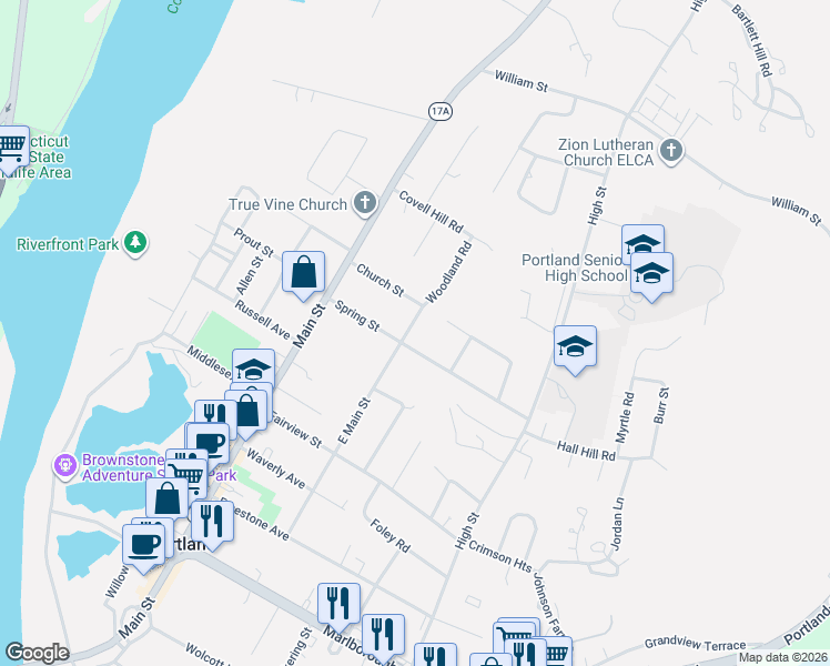 map of restaurants, bars, coffee shops, grocery stores, and more near 98 East Main Street in Portland
