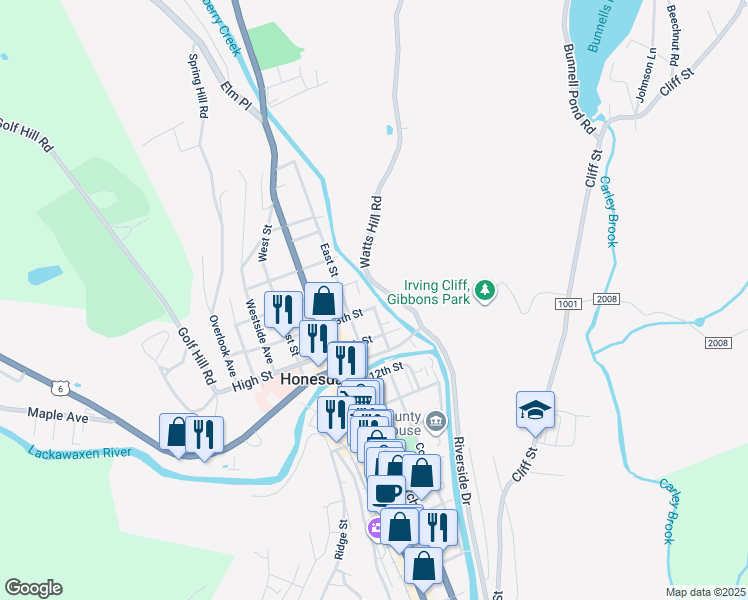 map of restaurants, bars, coffee shops, grocery stores, and more near 698 Watts Hill Road in Honesdale