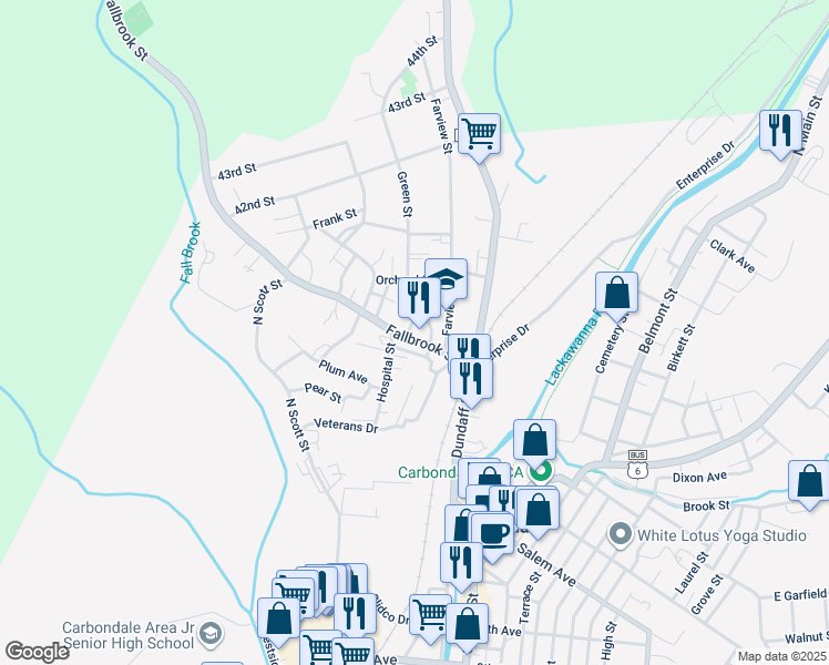 map of restaurants, bars, coffee shops, grocery stores, and more near 1-21 De Witt Avenue in Carbondale