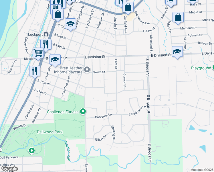 map of restaurants, bars, coffee shops, grocery stores, and more near 1610 Mary Ann Lane in Lockport
