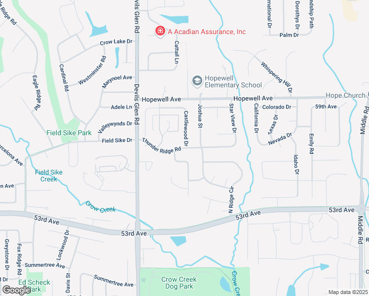 map of restaurants, bars, coffee shops, grocery stores, and more near 5741 Thunder Ridge Road in Bettendorf